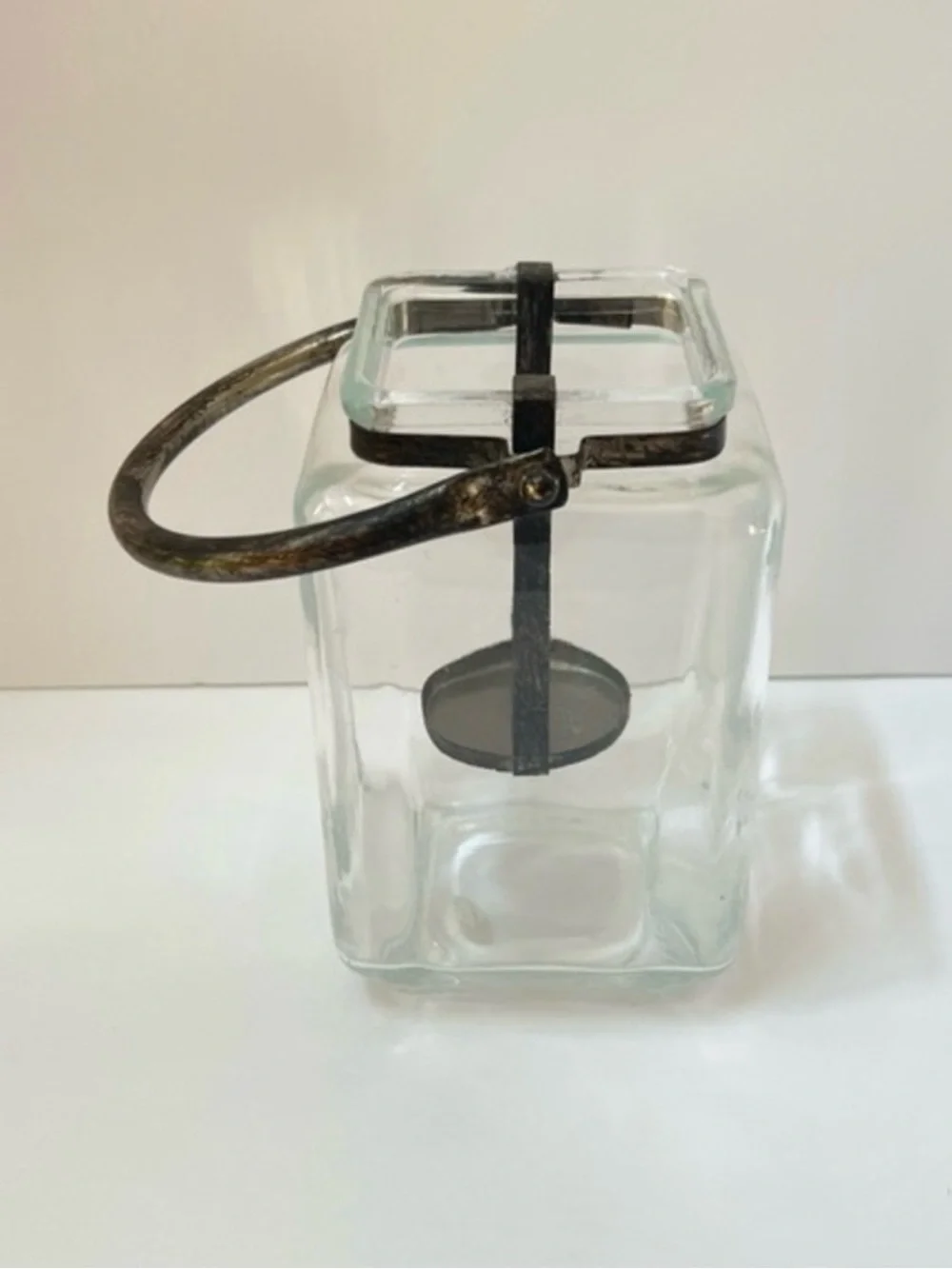 Clear Glass Lantern Vase Candle Holder with Antique Brass Handle